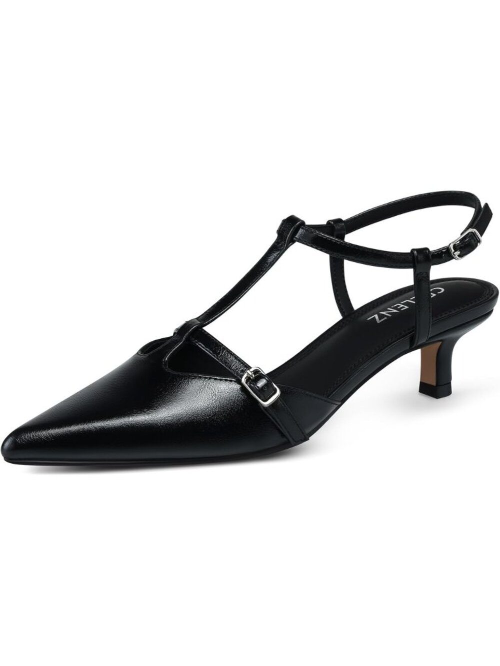 Women's Low Heel Pumps 2 Inch Kitten Heels Ankle Black Pu Strappy Slingback Pump